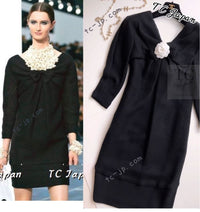CHANEL 13S Black Mesh Cotton Dress 36 38 シャネル 女優 ハンヒョジュ着 ブラック ワッフル生地 メッシュ コットン ワンピース 即発