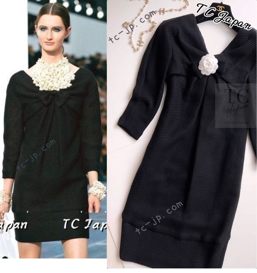 CHANEL 13S Black Mesh Cotton Dress 36 38 シャネル 女優 ハンヒョジュ着 ブラック ワッフル生地 メッシュ コットン ワンピース 即発