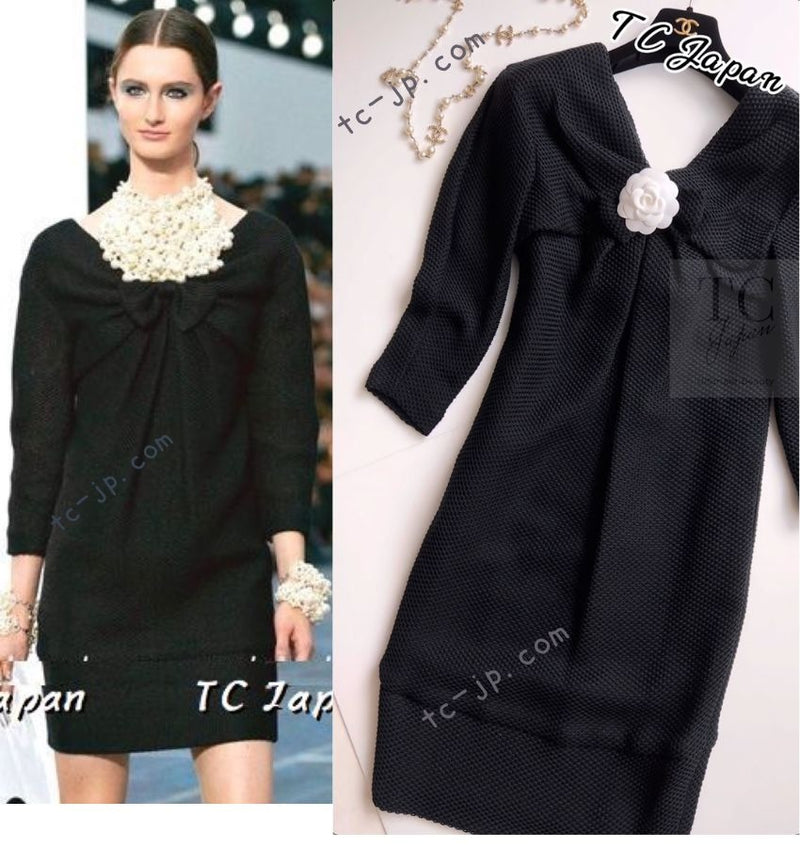 CHANEL 13S Black Mesh Cotton Dress 36 38 シャネル 女優 ハンヒョジュ着 ブラック ワッフル生地 メッシュ コットン ワンピース 即発