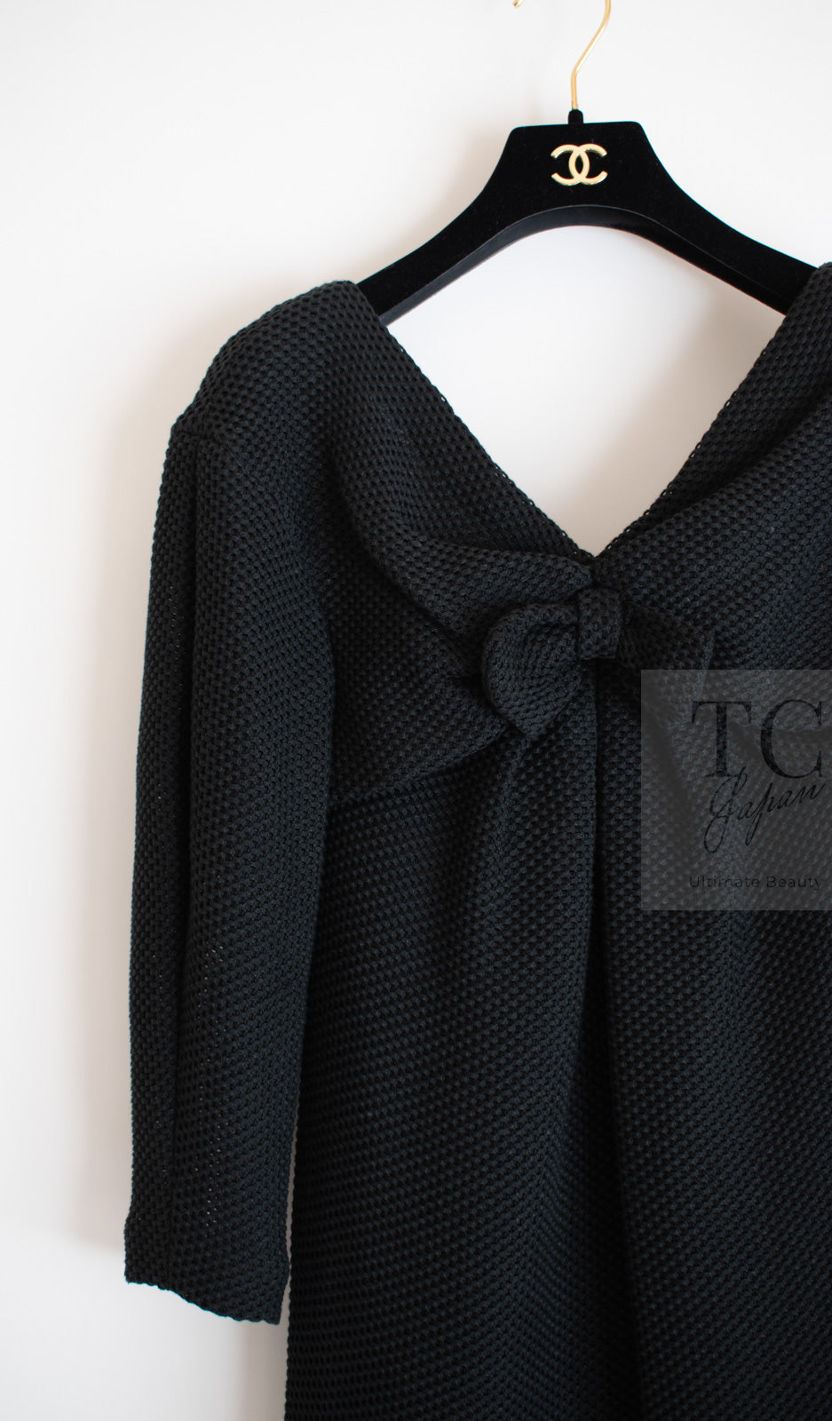 CHANEL 13S Black Mesh Cotton Dress 36 38 シャネル 女優 ハンヒョジュ着 ブラック ワッフル生地 メッシュ コットン ワンピース 即発 - TC JAPAN