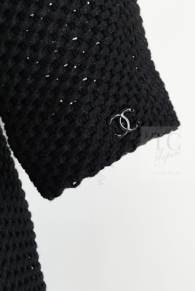 CHANEL 13S Black Mesh Cotton Dress 36 38 シャネル 女優 ハンヒョジュ着 ブラック ワッフル生地 メッシュ コットン ワンピース 即発