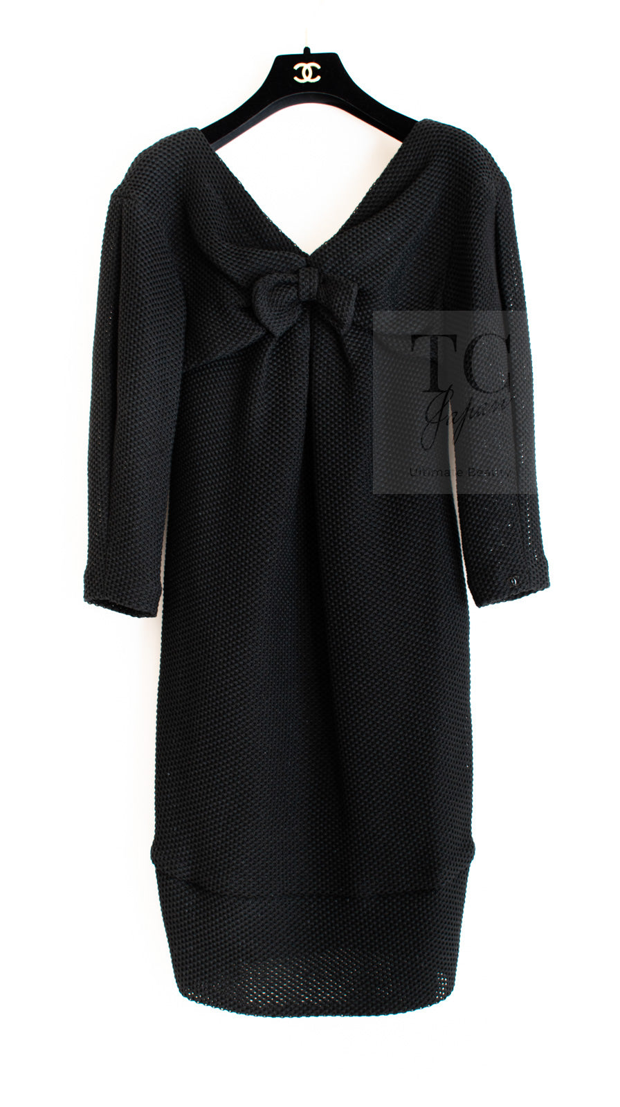 CHANEL 13S Black Mesh Cotton Dress 36 38 シャネル 女優 ハンヒョジュ着 ブラック ワッフル生地 メッシュ コットン ワンピース 即発
