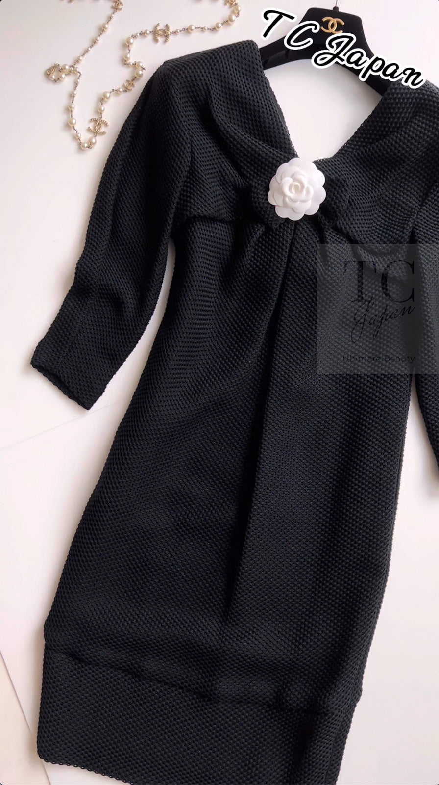 CHANEL 13S Black Mesh Cotton Dress 36 38 シャネル 女優 ハンヒョジュ着 ブラック ワッフル生地 メッシュ コットン ワンピース 即発