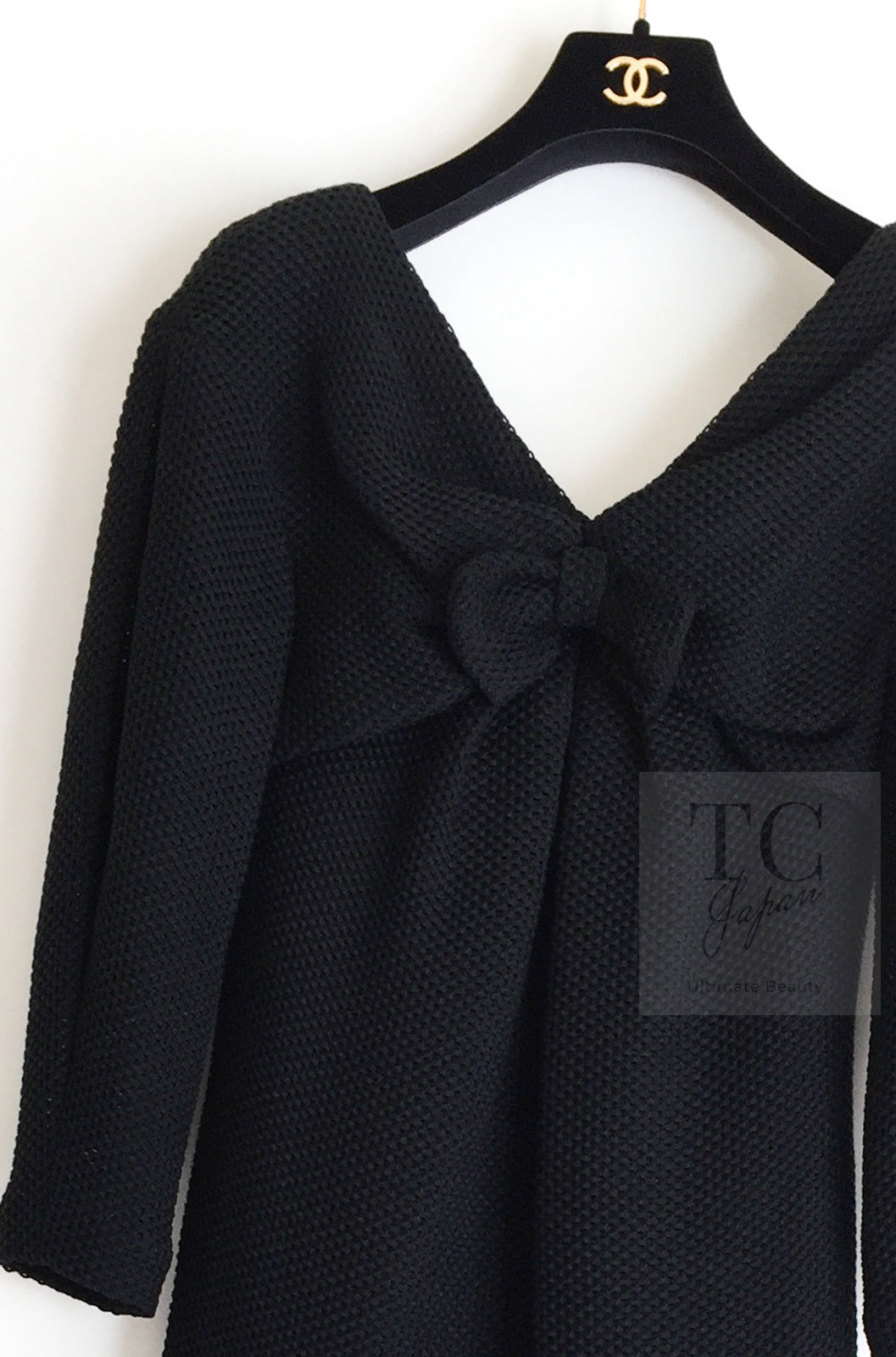 CHANEL 13S Black Mesh Cotton Dress 36 38 シャネル 女優 ハンヒョジュ着 ブラック ワッフル生地 メッシュ コットン ワンピース 即発