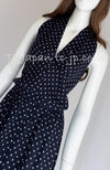 CHANEL 89S Vintage Navy Gray Wool Dot Print Dress 34 36 シャネル ヴィンテージ ネイビー グレー ウール ドット柄 ワンピース 即発