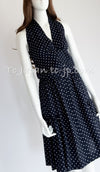 CHANEL 89S Vintage Navy Gray Wool Dot Print Dress 34 36 シャネル ヴィンテージ ネイビー グレー ウール ドット柄 ワンピース 即発