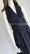 CHANEL 89S Vintage Navy Gray Wool Dot Print Dress 34 36 シャネル ヴィンテージ ネイビー グレー ウール ドット柄 ワンピース 即発