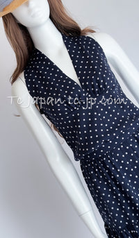 CHANEL 89S Vintage Navy Gray Wool Dot Print Dress 34 36 シャネル ヴィンテージ ネイビー グレー ウール ドット柄 ワンピース 即発