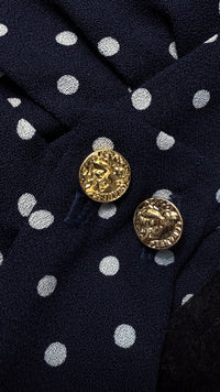 CHANEL 89S Vintage Navy Gray Wool Dot Print Dress 34 36 シャネル ヴィンテージ ネイビー グレー ウール ドット柄 ワンピース 即発