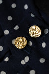 CHANEL 89S Vintage Navy Gray Wool Dot Print Dress 34 36 シャネル ヴィンテージ ネイビー グレー ウール ドット柄 ワンピース 即発