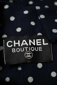 CHANEL 89S Vintage Navy Gray Wool Dot Print Dress 34 36 シャネル ヴィンテージ ネイビー グレー ウール ドット柄 ワンピース 即発
