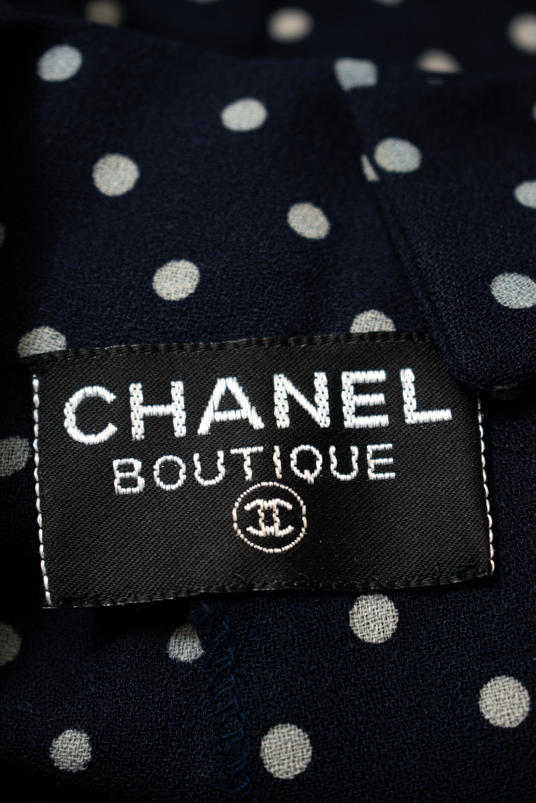CHANEL 89S Vintage Navy Gray Wool Dot Print Dress 34 36 シャネル ヴィンテージ ネイビー グレー ウール ドット柄 ワンピース 即発