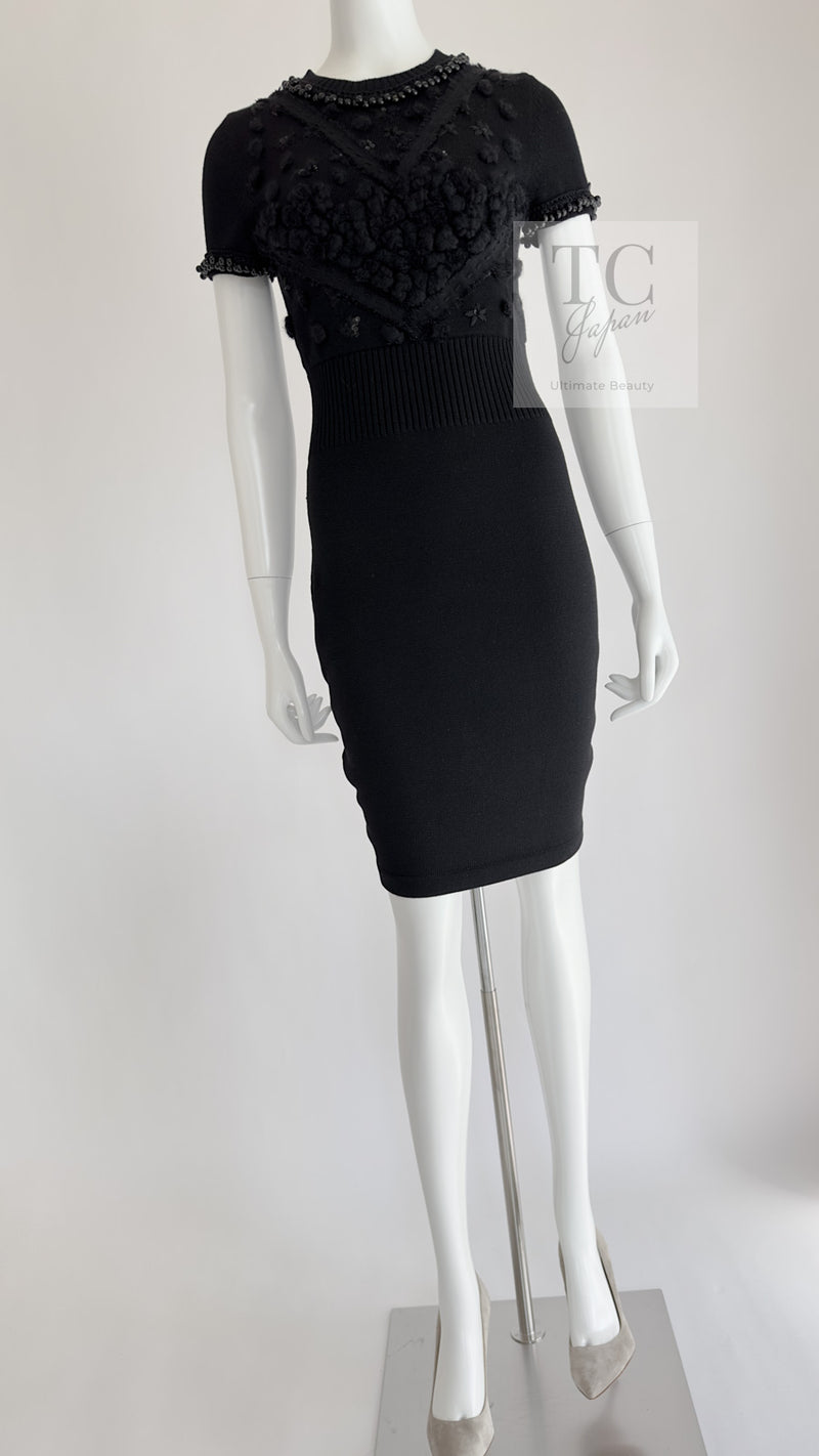 CHANEL 09A Black Beaded Wool Knit Dress 36 シャネル ブラック ビジュー装飾 ウール ニット ワンピース 即発