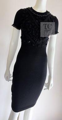 CHANEL 09A Black Beaded Wool Knit Dress 36 シャネル ブラック ビジュー装飾 ウール ニット ワンピース 即発