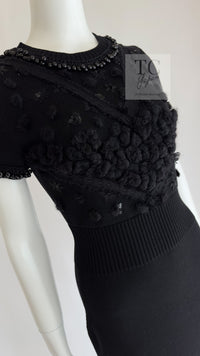 CHANEL 09A Black Beaded Wool Knit Dress 36 シャネル ブラック ビジュー装飾 ウール ニット ワンピース 即発