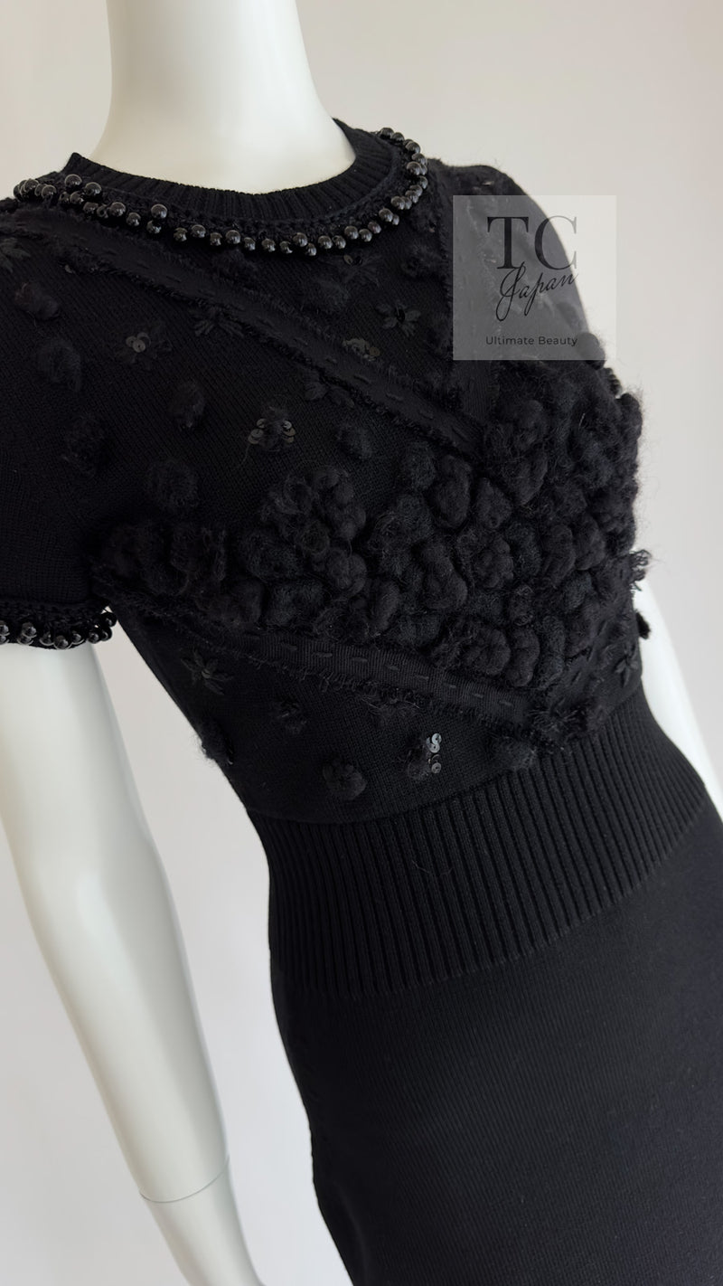 CHANEL 09A Black Beaded Wool Knit Dress 36 シャネル ブラック ビジュー装飾 ウール ニット ワンピース 即発