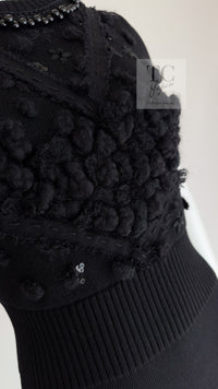CHANEL 09A Black Beaded Wool Knit Dress 36 シャネル ブラック ビジュー装飾 ウール ニット ワンピース 即発