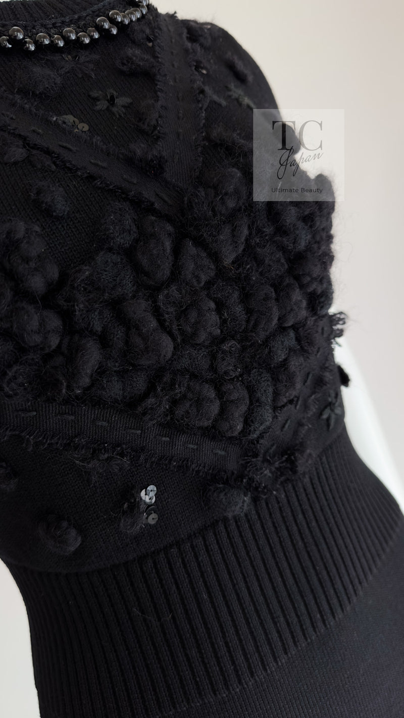 CHANEL 09A Black Beaded Wool Knit Dress 36 シャネル ブラック ビジュー装飾 ウール ニット ワンピース 即発