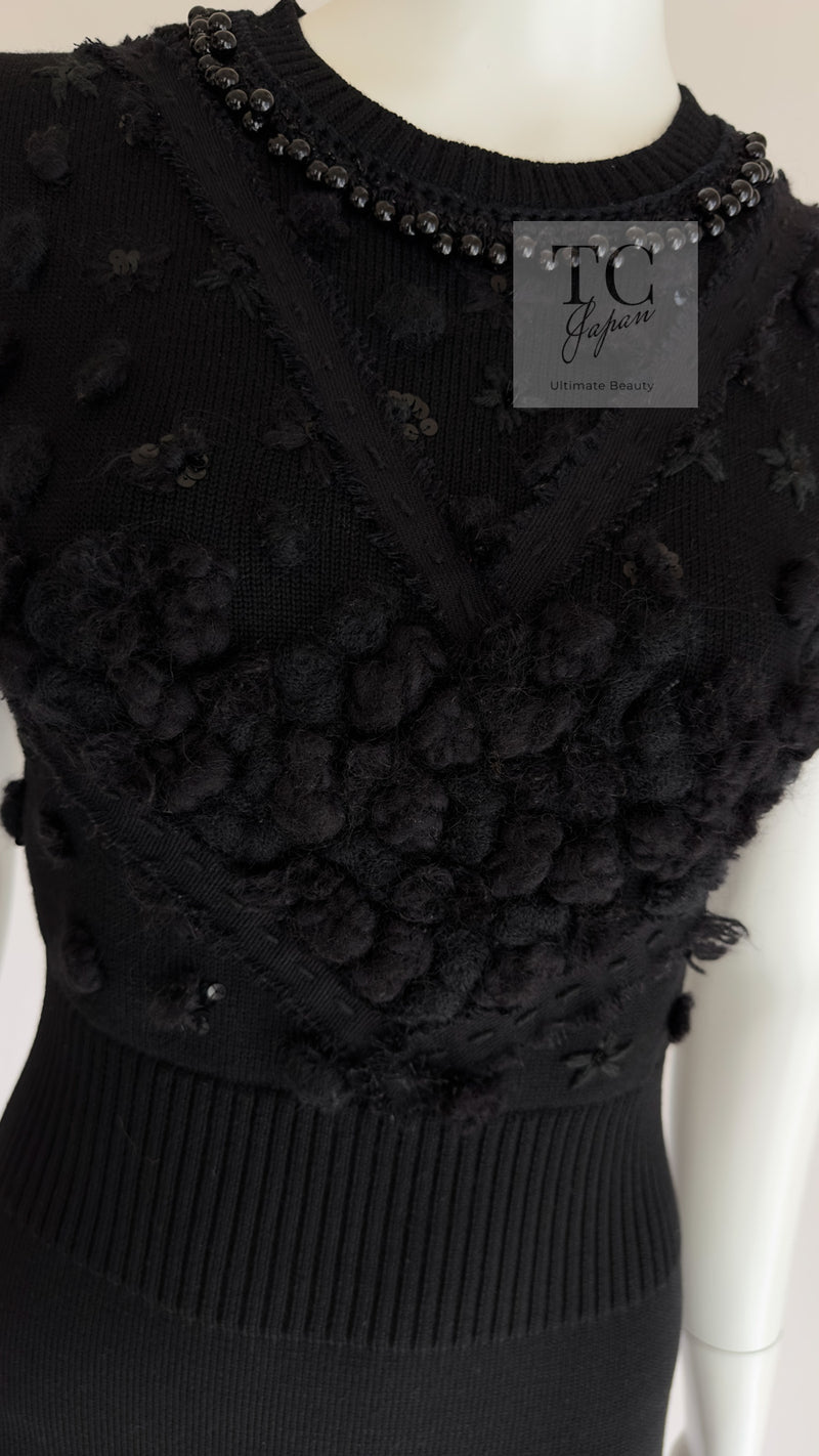 CHANEL 09A Black Beaded Wool Knit Dress 36 シャネル ブラック ビジュー装飾 ウール ニット ワンピース 即発