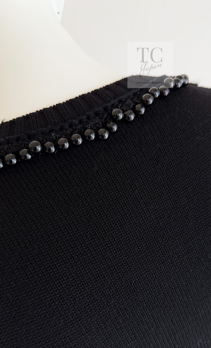 CHANEL 09A Black Beaded Wool Knit Dress 36 シャネル ブラック ビジュー装飾 ウール ニット ワンピース 即発