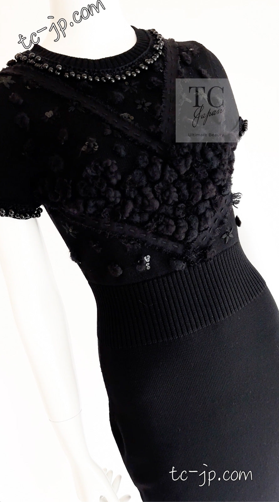 CHANEL 09A Black Beaded Wool Knit Dress 36 シャネル ブラック ビジュー装飾 ウール ニット ワンピース 即発