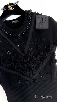 CHANEL 09A Black Beaded Wool Knit Dress 36 シャネル ブラック ビジュー装飾 ウール ニット ワンピース 即発