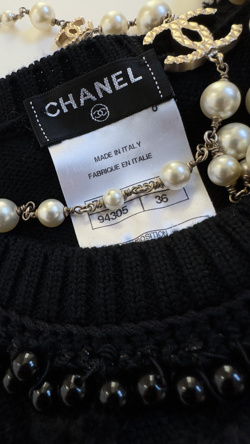 CHANEL 09A Black Beaded Wool Knit Dress 36 シャネル ブラック ビジュー装飾 ウール ニット ワンピース 即発