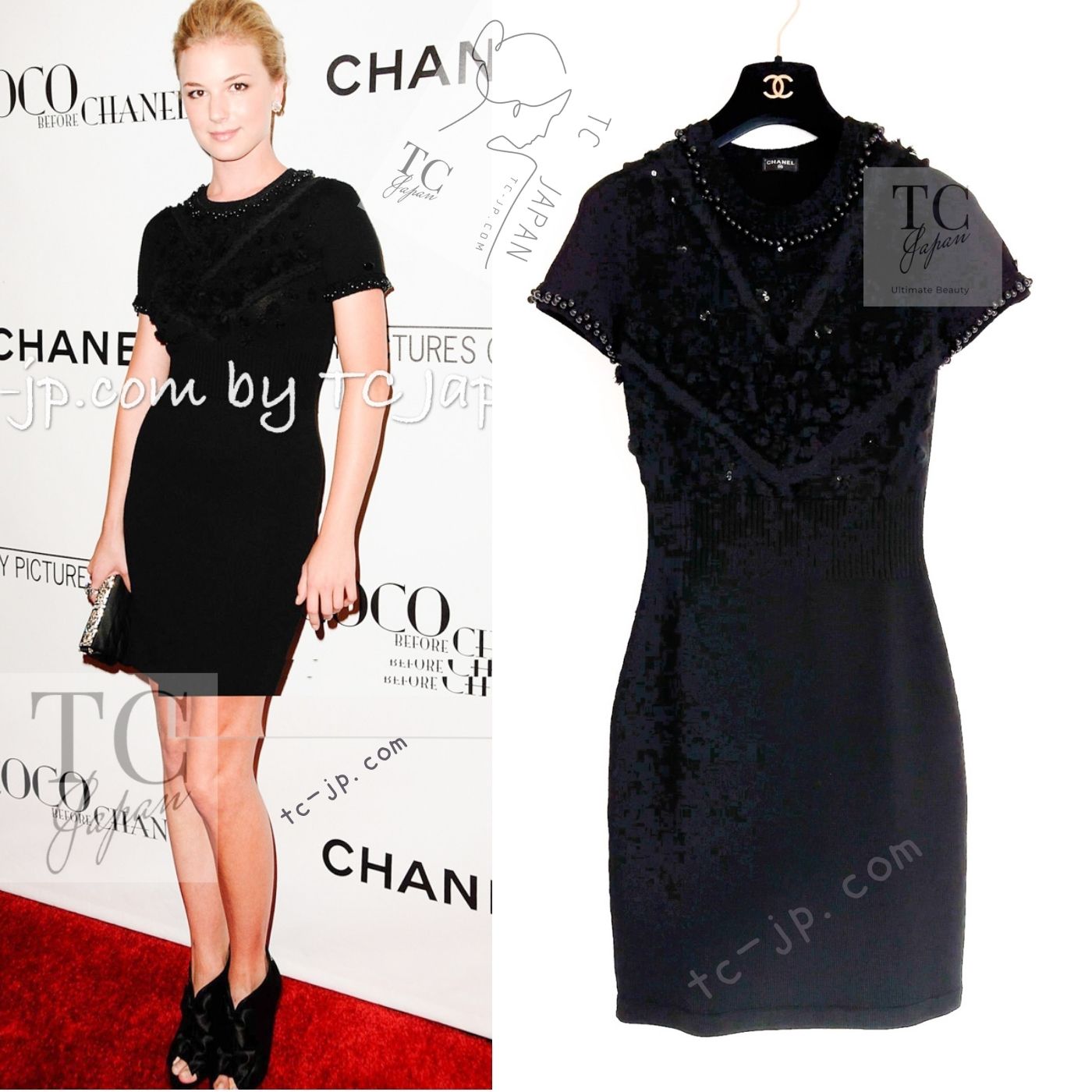 シャネル ワンピース CHANEL ブラック ビジュー装飾 ウール シャネル ワンピース CHANEL ブラック ビジュー装飾 ウール
