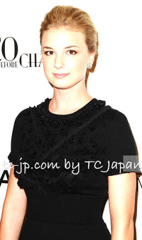 CHANEL 09A Black Beaded Wool Knit Dress 36 シャネル ブラック ビジュー装飾 ウール ニット ワンピース 即発