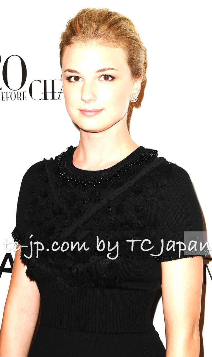 CHANEL 09A Black Beaded Wool Knit Dress 36 シャネル ブラック ビジュー装飾 ウール ニット ワンピース 即発