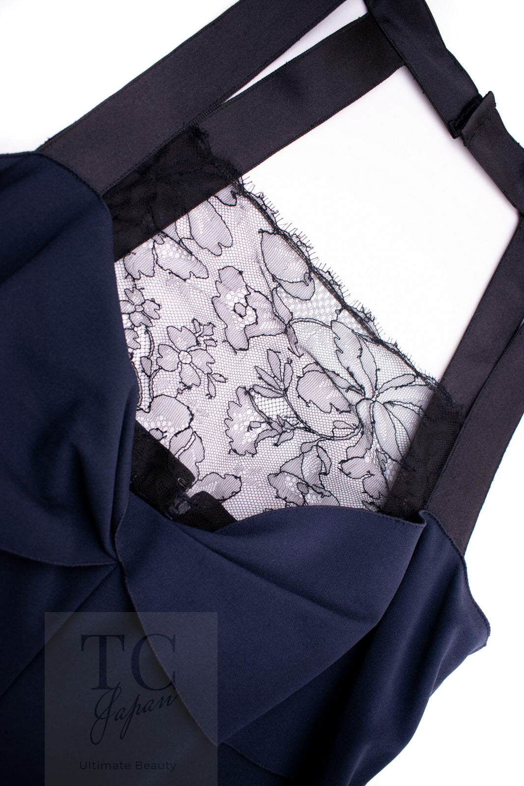 CHANEL 04A Navy Black Lace Dress Kate Hudson 38 40 シャネル ネイビー ブラック レース ワンピース 女優着用 即発