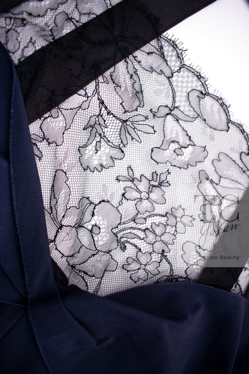 CHANEL 04A Navy Black Lace Dress Kate Hudson 38 40 シャネル ネイビー ブラック レース ワンピース 女優着用 即発