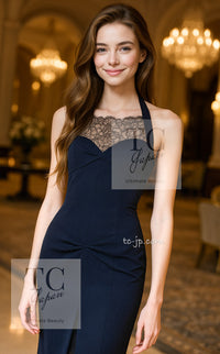 CHANEL 04A Navy Black Lace Dress Kate Hudson 38 40 シャネル ネイビー ブラック レース ワンピース 女優着用 即発