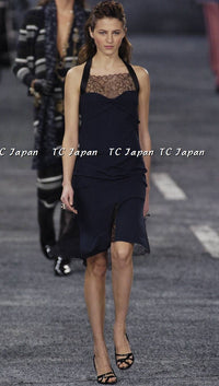 CHANEL 04A Navy Black Lace Dress Kate Hudson 38 40 シャネル ネイビー ブラック レース ワンピース 女優着用 即発