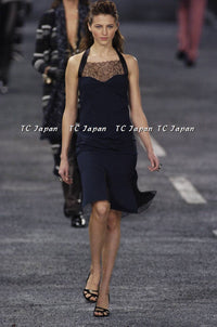 CHANEL 04A Navy Black Lace Dress Kate Hudson 38 40 シャネル ネイビー ブラック レース ワンピース 女優着用 即発