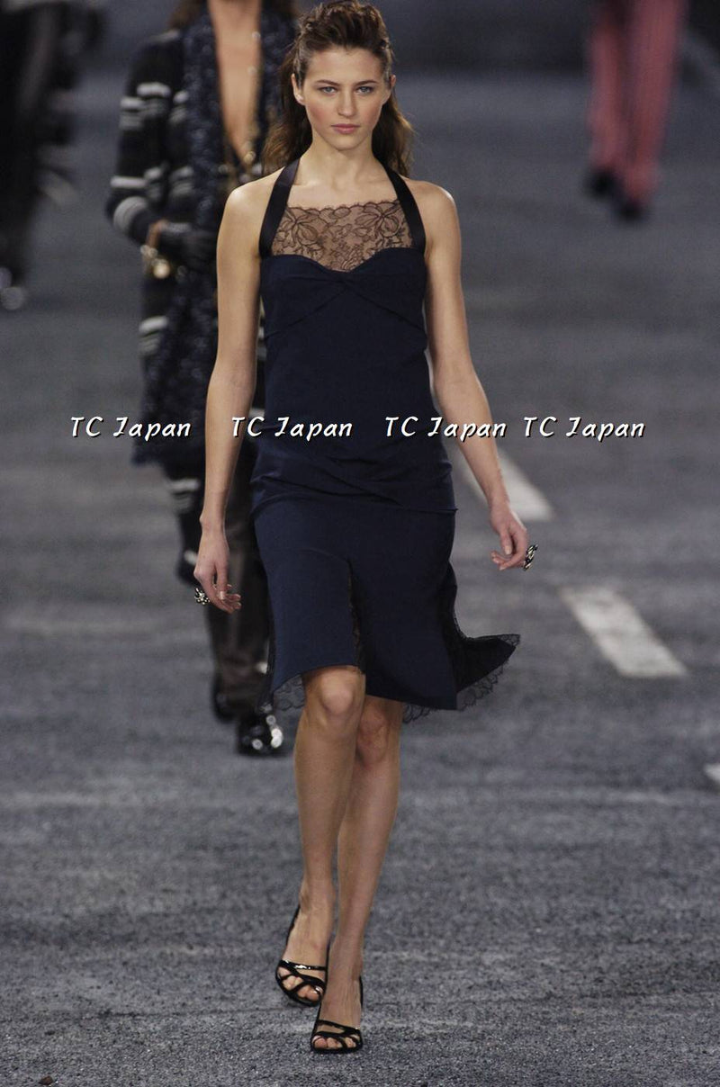 CHANEL 04A Navy Black Lace Dress Kate Hudson 38 40 シャネル ネイビー ブラック レース ワンピース 女優着用 即発