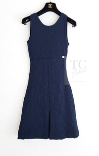 CHANEL 13C Versailles Navy Jacquard Sleeveless Dress 34 36 シャネル ベルサイユ ネイビー ジャガード ニット ノースリーブ ワンピース 即発