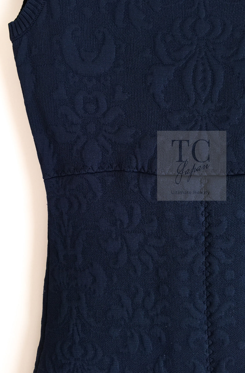 CHANEL 13C Versailles Navy Jacquard Sleeveless Dress 34 36 シャネル ベルサイユ ネイビー ジャガード ニット ノースリーブ ワンピース 即発