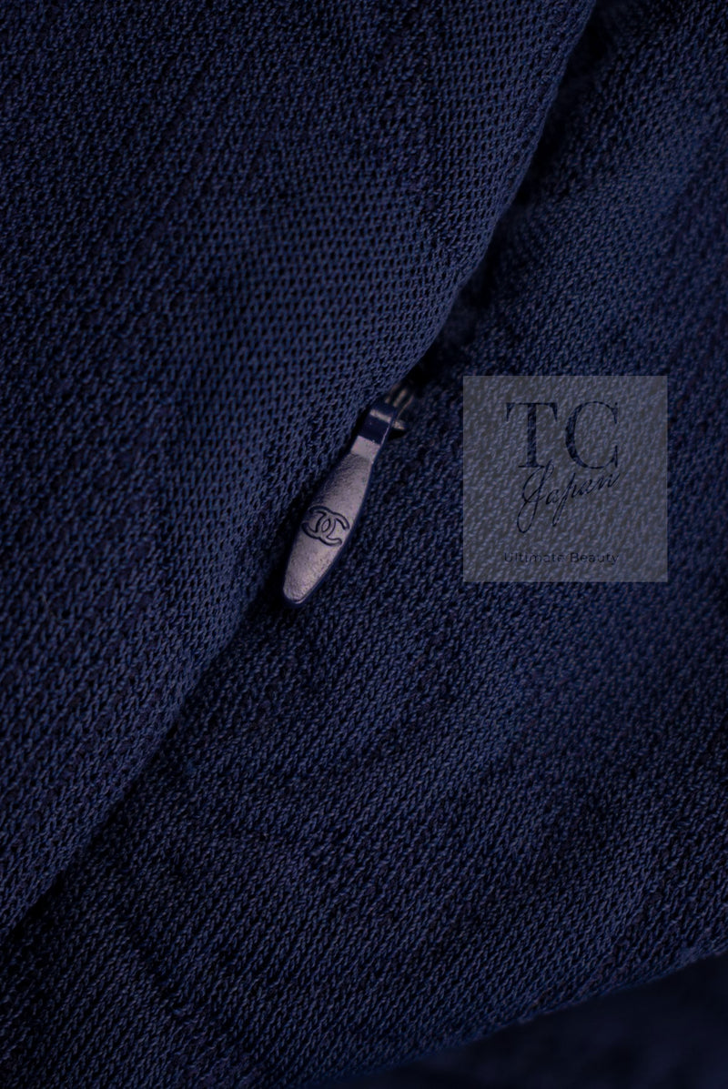 CHANEL 13C Versailles Navy Jacquard Sleeveless Dress 34 36 シャネル ベルサイユ ネイビー ジャガード ニット ノースリーブ ワンピース 即発