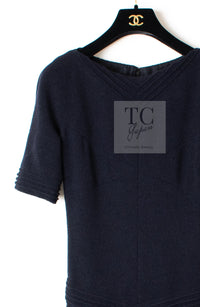 CHANEL 12A Dark Navy Gripoix Wool Dress Jessica Biel 36 40 シャネル ダークネイビー グリポワ装飾 ウール ワンピース 即発