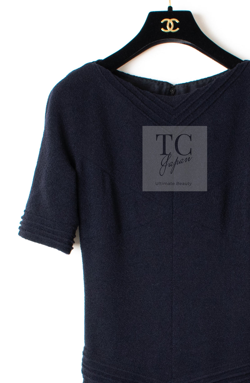 CHANEL 12A Dark Navy Gripoix Wool Dress Jessica Biel 36 40 シャネル ダークネイビー グリポワ装飾 ウール ワンピース 即発