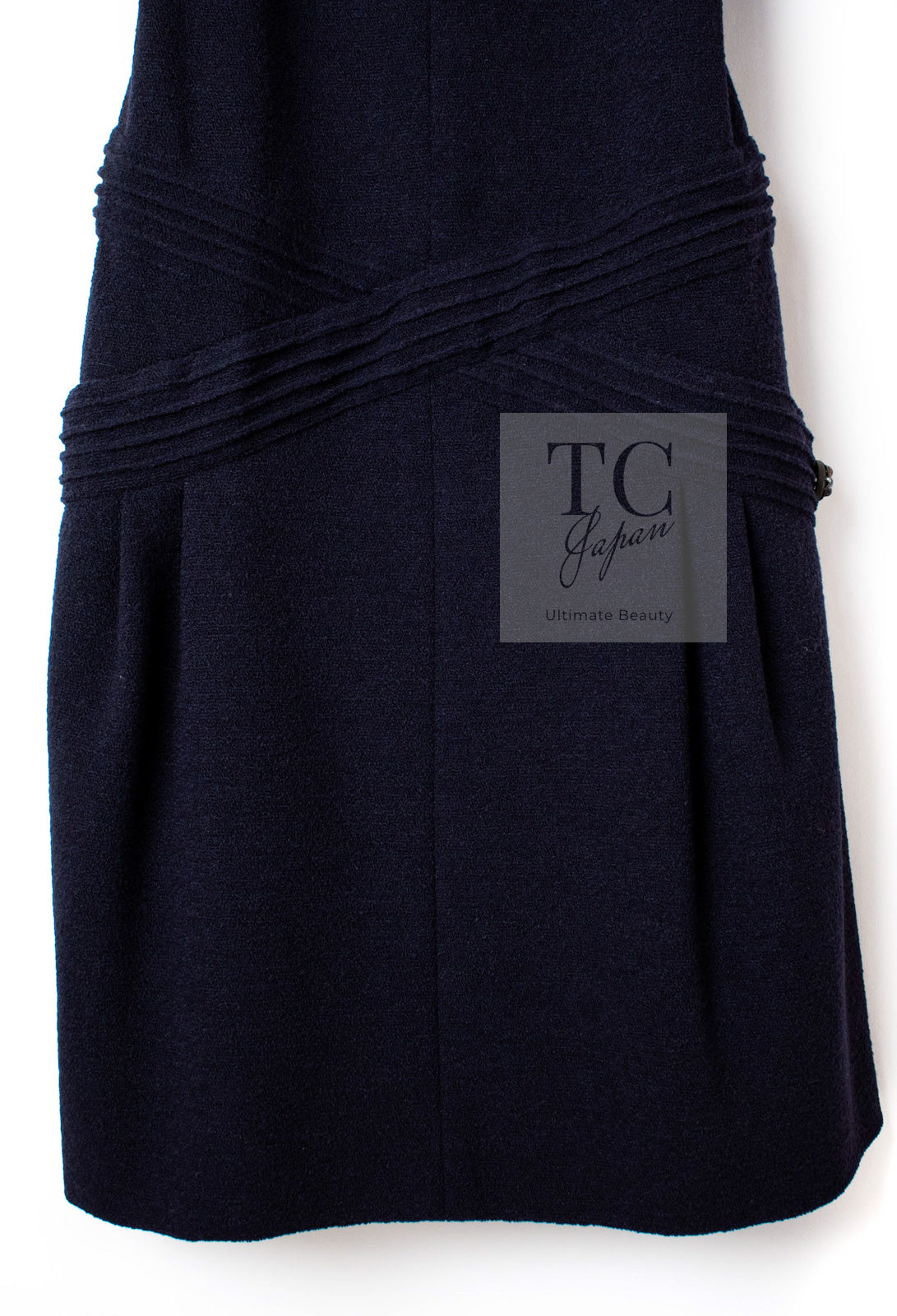 CHANEL 12A Dark Navy Gripoix Wool Dress Jessica Biel 36 40 シャネル ダークネイビー グリポワ装飾 ウール ワンピース 即発