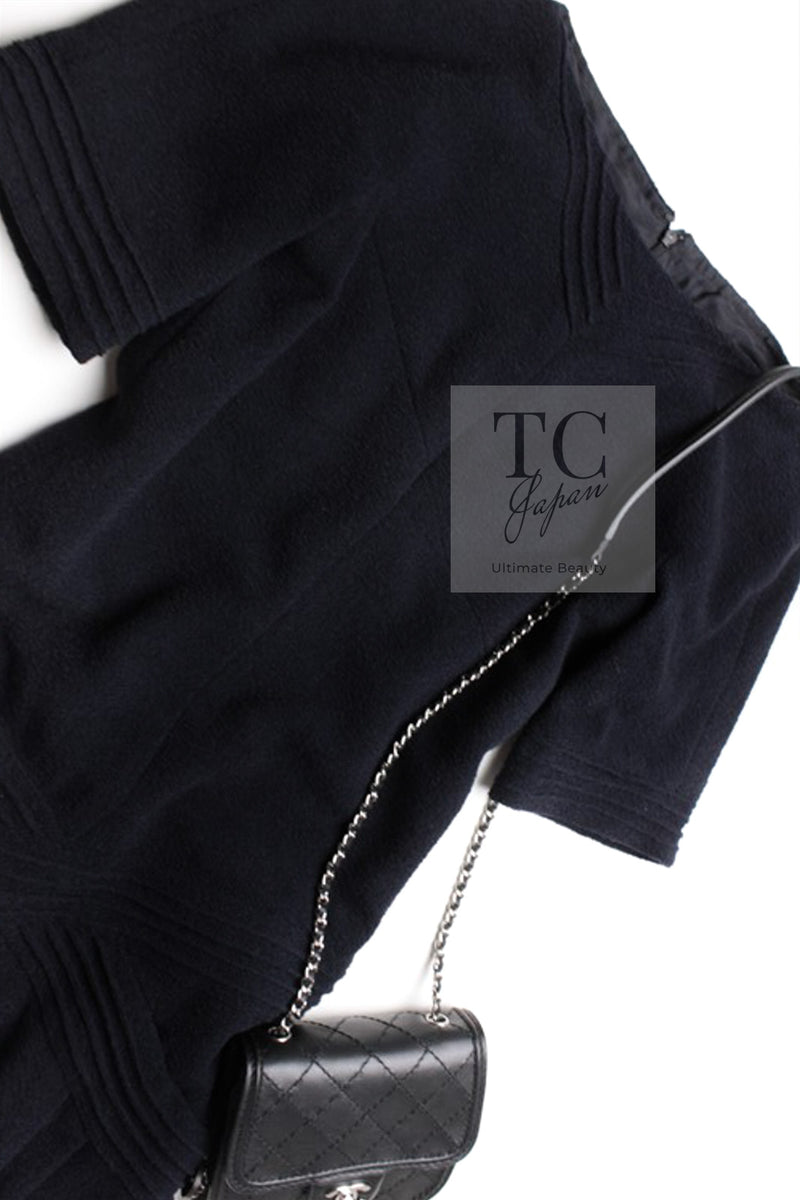 CHANEL 12A Dark Navy Gripoix Wool Dress Jessica Biel 36 40 シャネル ダークネイビー グリポワ装飾 ウール ワンピース 即発