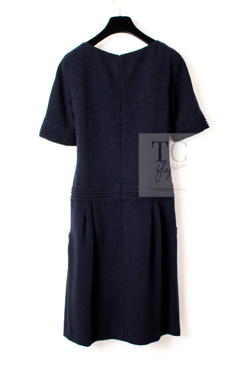 CHANEL 12A Dark Navy Gripoix Wool Dress Jessica Biel 36 40 シャネル ダークネイビー グリポワ装飾 ウール ワンピース 即発