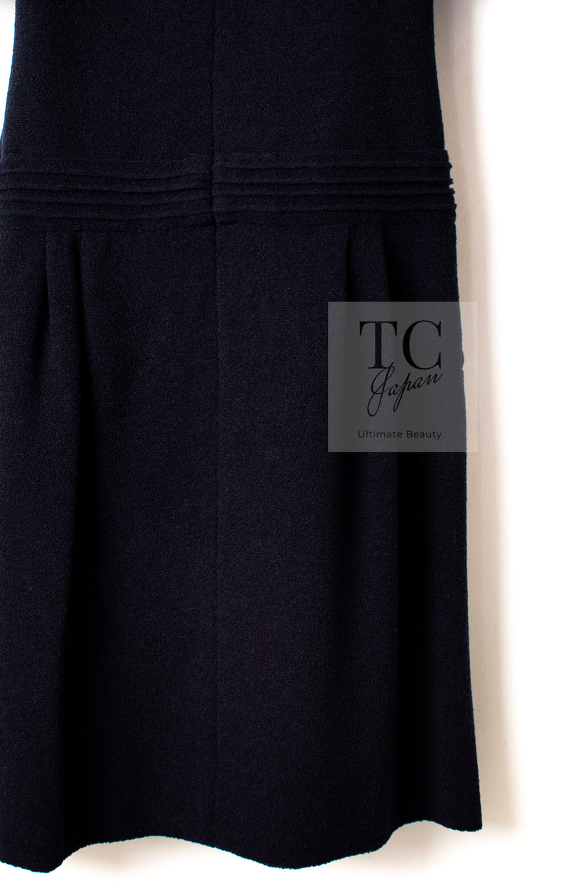 CHANEL 12A Dark Navy Gripoix Wool Dress Jessica Biel 36 40 シャネル ダークネイビー グリポワ装飾 ウール ワンピース 即発