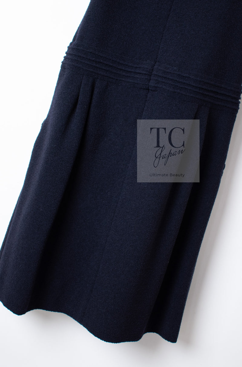CHANEL 12A Dark Navy Gripoix Wool Dress Jessica Biel 36 40 シャネル ダークネイビー グリポワ装飾 ウール ワンピース 即発