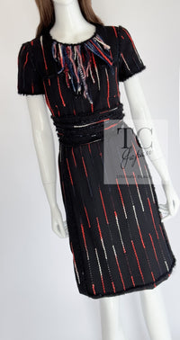 CHANEL 10A Black Multicolor Sequin Fringe Wool Tweed Dress 36 シャネル ブラック マルチカラー スパンコール フリンジ ウール ツイード ワンピース 即発