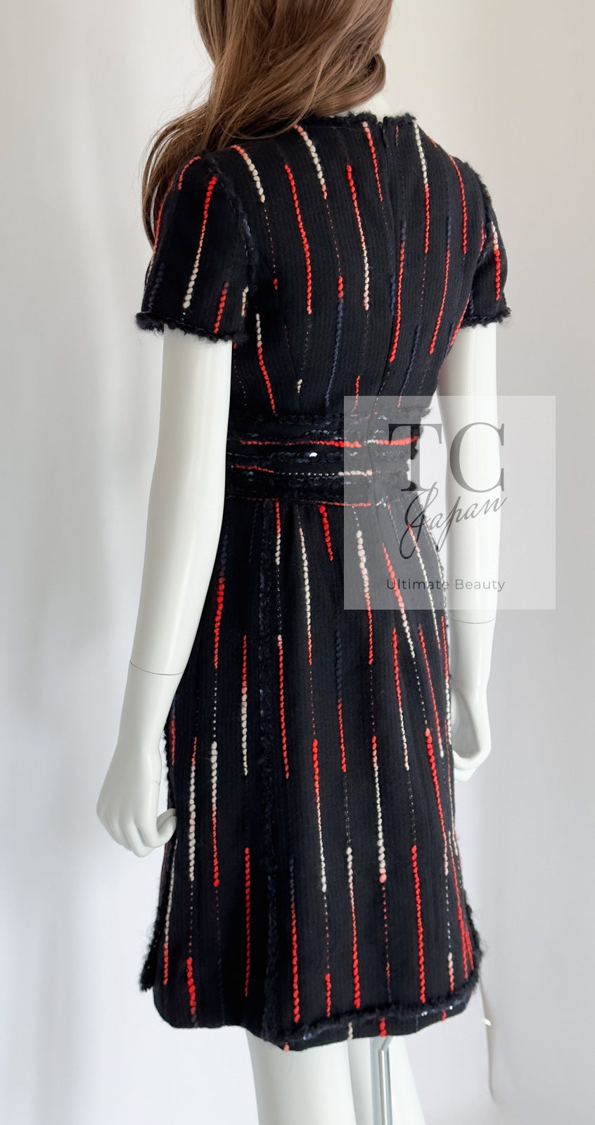 CHANEL 10A Black Multicolor Sequin Fringe Wool Tweed Dress 36 シャネル ブラック マルチカラー スパンコール フリンジ ウール ツイード ワンピース 即発