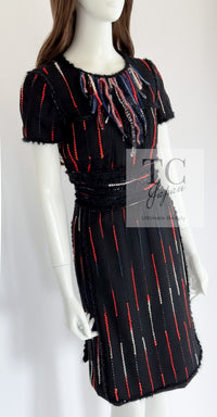 CHANEL 10A Black Multicolor Sequin Fringe Wool Tweed Dress 36 シャネル ブラック マルチカラー スパンコール フリンジ ウール ツイード ワンピース 即発