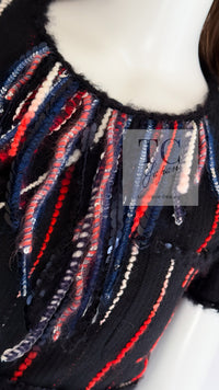 CHANEL 10A Black Multicolor Sequin Fringe Wool Tweed Dress 36 シャネル ブラック マルチカラー スパンコール フリンジ ウール ツイード ワンピース 即発